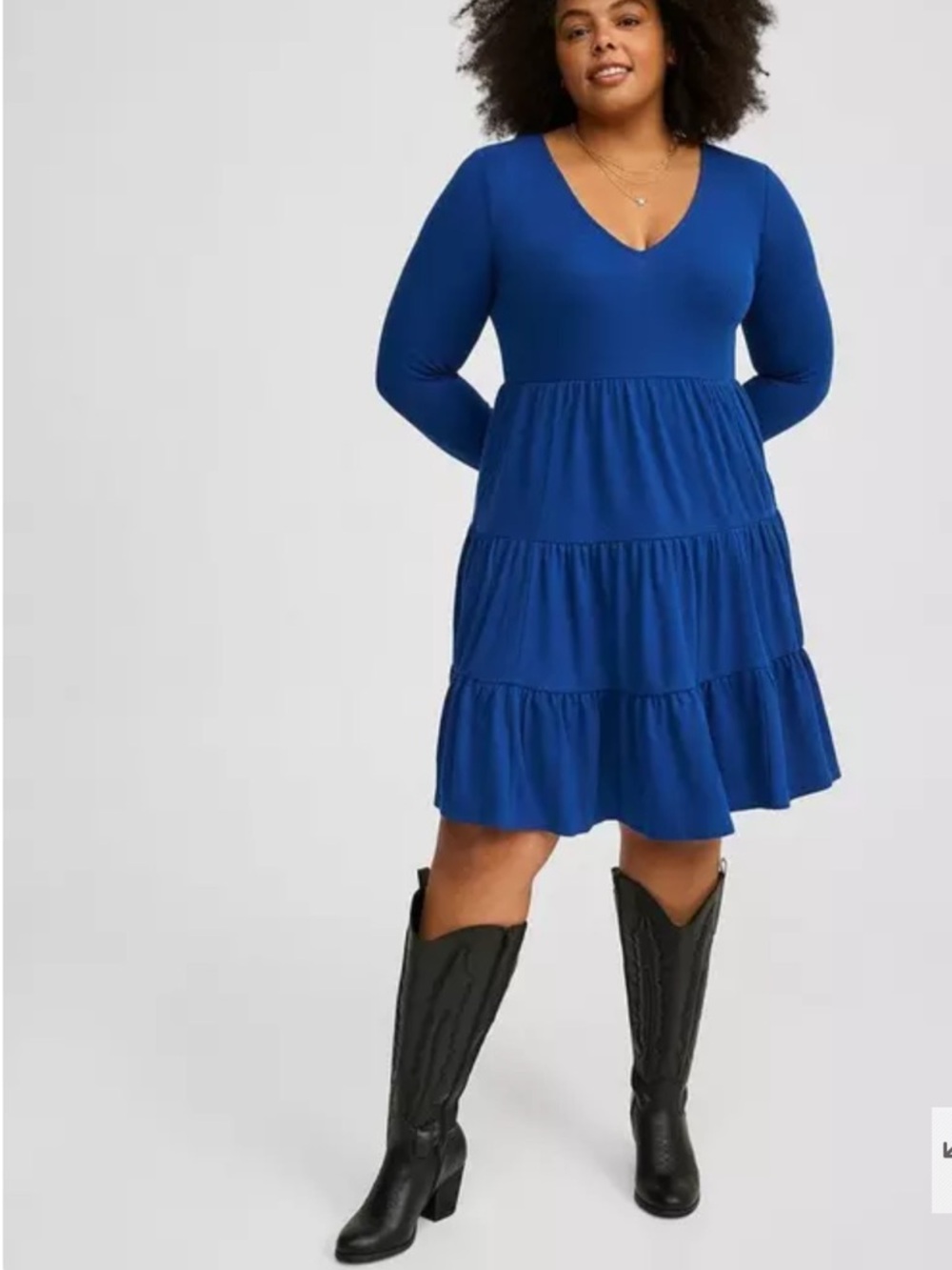 TORRID Skater Tiered Mini Dress Royal Blue V Neck Long Sleeve Pockets Size 2X - Picture 2 of 11